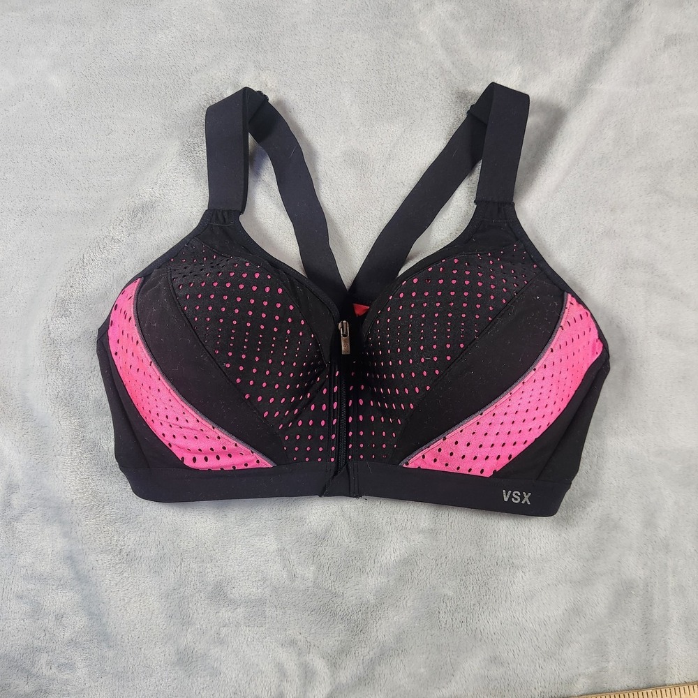 VSX Sport By Victorias Secret Black & Pink Zip Front Sports Bra Size 36D